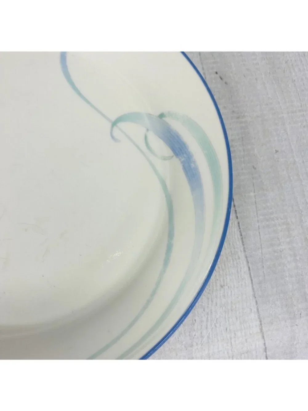 80's Lenox SKY BLUE BRUSHSTROKES Chinastone Green Blue Swirl Salad Plates Set 2